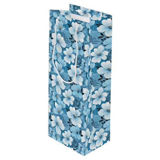 Blue Floral Gift Bag Wijn Cadeautas (Voorkant Gekanteld)