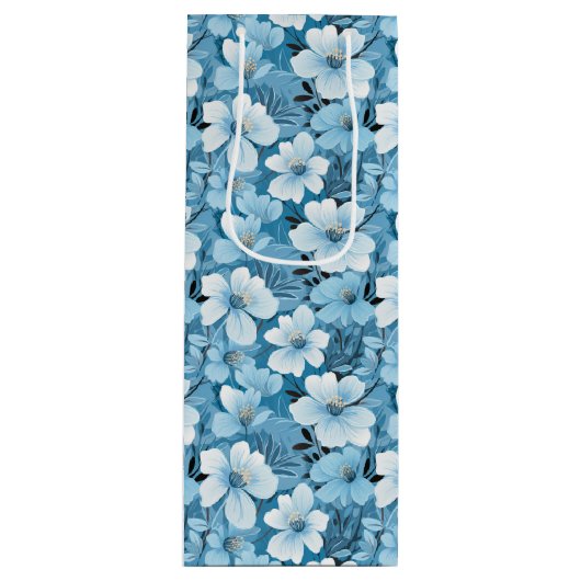 Blue Floral Gift Bag Wijn Cadeautas (Voorkant)