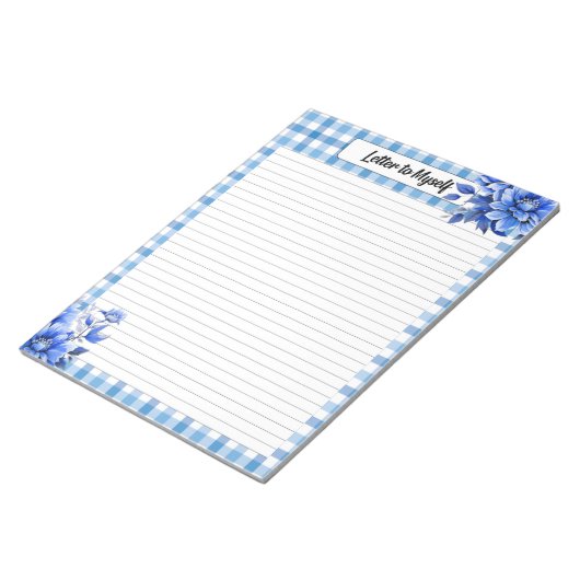 Blue Floral Gingham _ Brief aan mijzelf Notitieblok (Schuin)