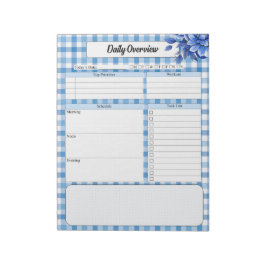 Blue Floral Gingham_ Dagelijks overzicht Notitieblok
