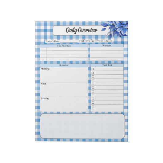 Blue Floral Gingham_ Dagelijks overzicht Notitieblok (Linkerzijde)