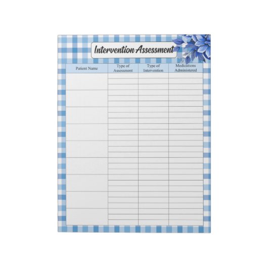 Blue Floral Gingham _ Interventie beoordeling Notitieblok (Linkerzijde)