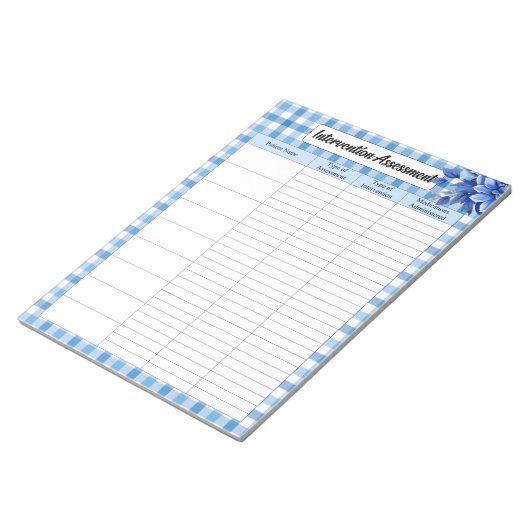 Blue Floral Gingham _ Interventie beoordeling Notitieblok (Schuin)
