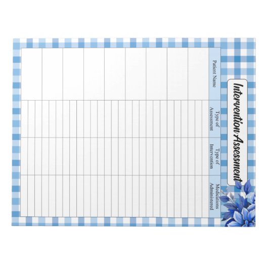 Blue Floral Gingham _ Interventie beoordeling Notitieblok (Voorkant)