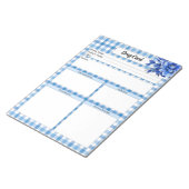Blue Floral Gingham _Kaart Notitieblok (Schuin)