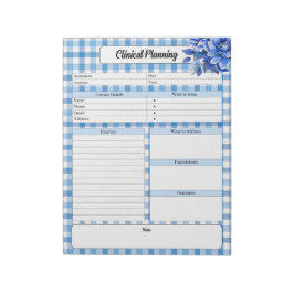 Blue Floral Gingham _ Klinische Planning Notitieblok