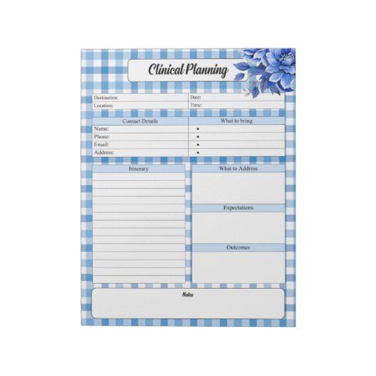Blue Floral Gingham _ Klinische Planning Notitieblok (Linkerzijde)