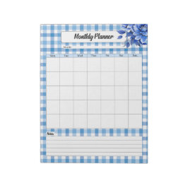 Blue Floral Gingham _ Maandelijkse Planner Notitieblok