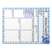 Blue Floral Gingham _ Medicatie Sjabloon Notitieblok (Voorkant)