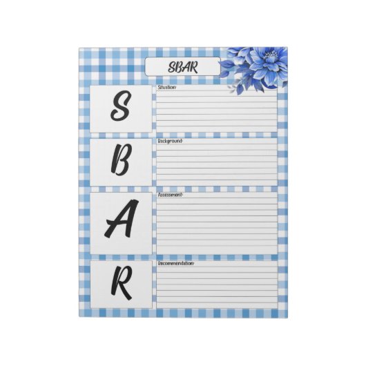 Blue Floral Gingham _ SBAR Temp Notitieblok (Linkerzijde)