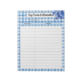 Blue Floral Gingham _ Sleutelbegrippen om te ontho Notitieblok