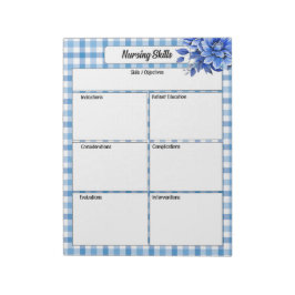 Blue Floral Gingham_ Verpleegkunde Notitieblok