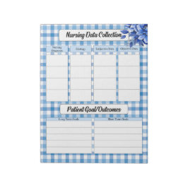 Blue Floral Gingham_ Verpleging Data Collectie Notitieblok