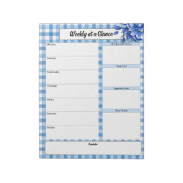 Blue Floral Gingham_ Week in een oogopslag Notitieblok
