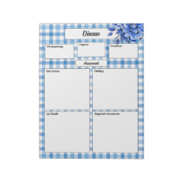 Blue Floral Gingham _ Ziekte Temp 1 Notitieblok