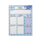 Blue Floral Gingham _ Ziekte Temp 2 Notitieblok (Linkerzijde)
