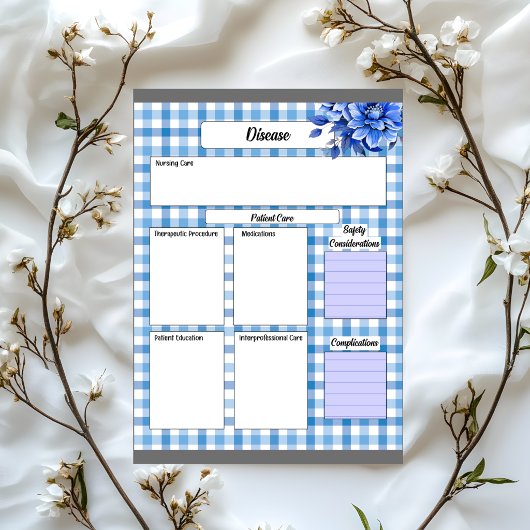Blue Floral Gingham _ Ziekte Temp 2 Notitieblok