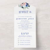 Blue Floral Girly Peony Sweet 16 Floral Sixteen All In One Uitnodiging (Binnen)