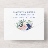 Blue Floral Girly Peony Sweet 16 Floral Sixteen All In One Uitnodiging (Achterkant)