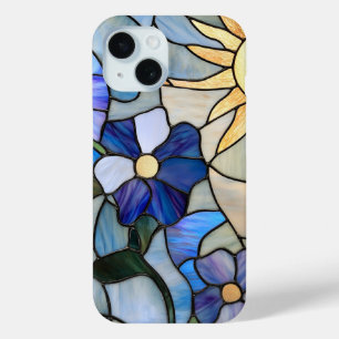 Blue Floral Glas in lood Sun Art voor tuinliefhebb iPhone 15 Case