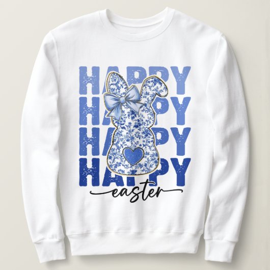 Blue Floral Glitter Paashaas Coquette Trui (Design voorkant)