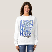 Blue Floral Glitter Paashaas Coquette Trui (Voorkant volledig)