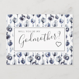 Blue Floral Godmoeder Voorstel Kaart