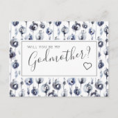 Blue Floral Godmoeder Voorstel Kaart (Voorkant)