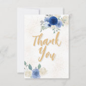 Blue Floral & Gold Baby shower Dank u kaart (Voorkant)