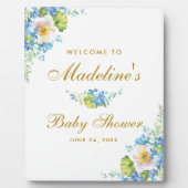 Blue Floral Gold Baby shower Welkom Fotoplaat (Voorkant)