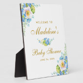 Blue Floral Gold Baby shower Welkom Fotoplaat (Zijkant)