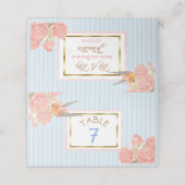 Blue Floral Gold Bird Weduwingnummer Plaatskaartje (Buitenkant ongevouwen)