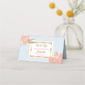 Blue Floral Gold Bird Weduwingnummer Plaatskaartje (Achterkant)