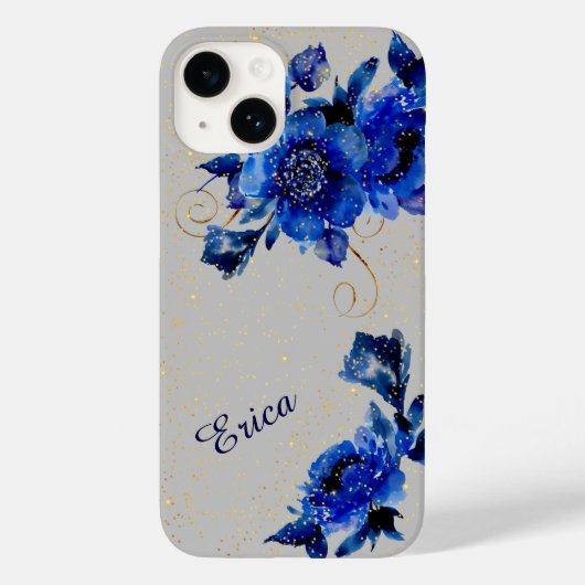 Blue Floral Gold Confetti Case-Mate iPhone Case (Achterkant)