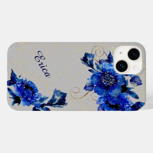 Blue Floral Gold Confetti Case-Mate iPhone Case (Achterkant (horizontaal))