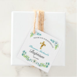  Blue Floral Gold Cross Baby Baptisme Bedankjes Labels
