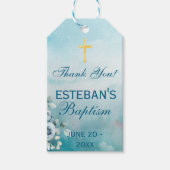 Blue Floral Gold Cross Cadeaulabel (Voorkant)