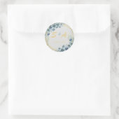 Blue Floral Gold Elegant Wedding Favor Ronde Sticker (Tas)
