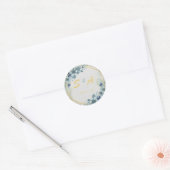 Blue Floral Gold Elegant Wedding Favor Ronde Sticker (Envelop)