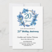  Blue Floral Gold Frame 20th Wedding Anniversary  Kaart (Voorkant)