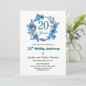  Blue Floral Gold Frame 20th Wedding Anniversary  Kaart (Staand voorkant)