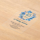  Blue Floral Gold Frame 45th Wedding Anniversary  Acryl Uitnodigingen (Laagn)