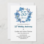  Blue Floral Gold Frame 55th Wedding Anniversary  Kaart (Voorkant)