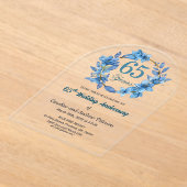  Blue Floral Gold Frame 65th Wedding Anniversary  Acryl Uitnodigingen (Laagn)