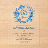  Blue Floral Gold Frame 65th Wedding Anniversary  Acryl Uitnodigingen (Voorkant)