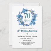  Blue Floral Gold Frame 70th Wedding Anniversary  Kaart (Voorkant)