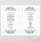 Blue Floral Gold Glitter Lijst huwelijksprogramma (Achterkant)