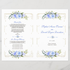 Blue Floral Gold Glitter Lijst huwelijksprogramma
