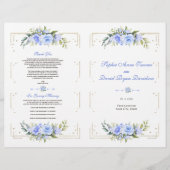 Blue Floral Gold Glitter Lijst huwelijksprogramma (Voorkant)