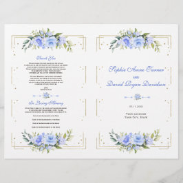 Blue Floral Gold Glitter Lijst huwelijksprogramma